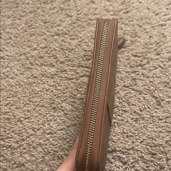 Coach Signature Brown and Tan Zip Wallet - Picture 3 of 8